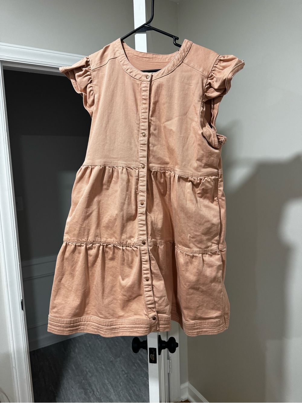 Marie Oliver Blush-Peach Button Tiered Midi Dress